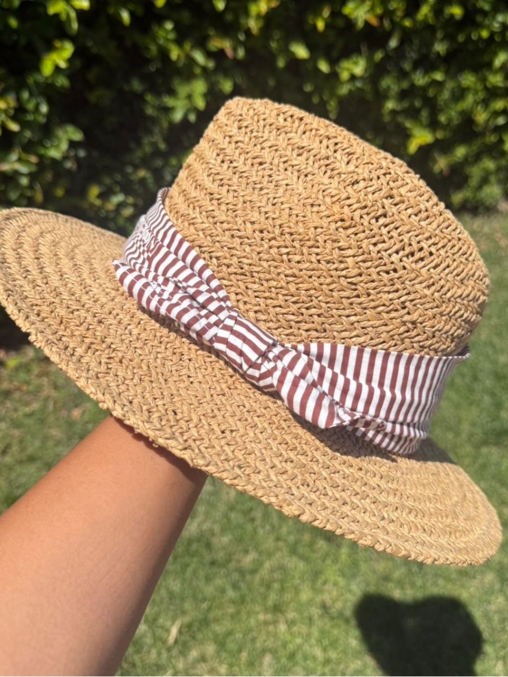 Scotch & Soda Straw Sun Hat with Striped Bow - Natural and Brown